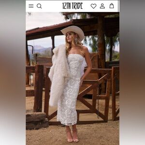 12th Tribe Leilani White Floral Textured Strapless Dress